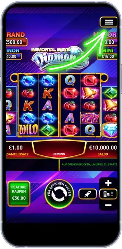 Immortal Ways Diamonds – Spieleinstellungen und Optionen-Menü mobil