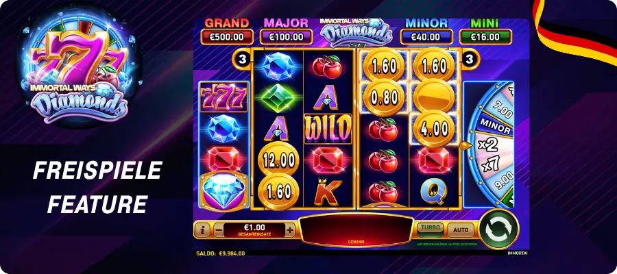 Immortal Ways Diamonds Slot – Freispiele Feature mit Coins und Coin Wheel