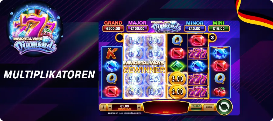 Immortal Ways Diamonds – Gewinnmultiplikatoren im Immortal Ways Gewinner-Modus