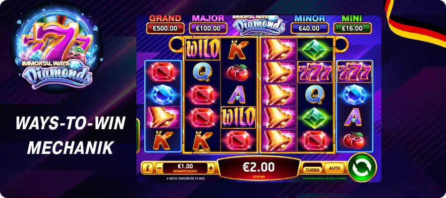 Immortal Ways Diamonds – Ways-to-Win Mechanik mit €2,00 Gewinn
